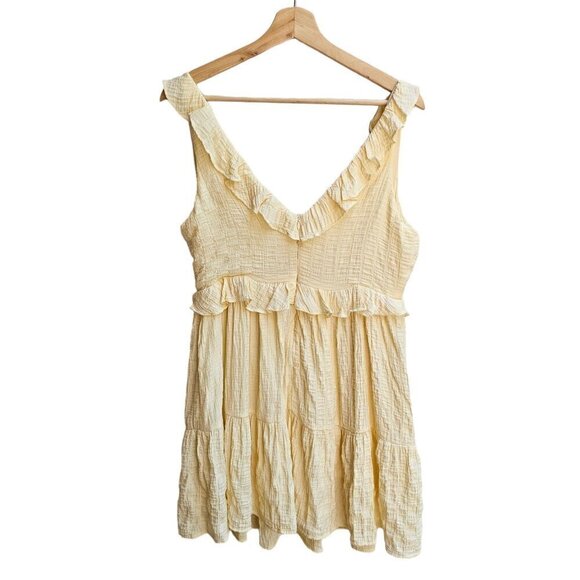 Lulus Short Loose Fit Ruffled V-Neck Dress, Soft Yellow, Festival, Size Small - Picture 2 of 9